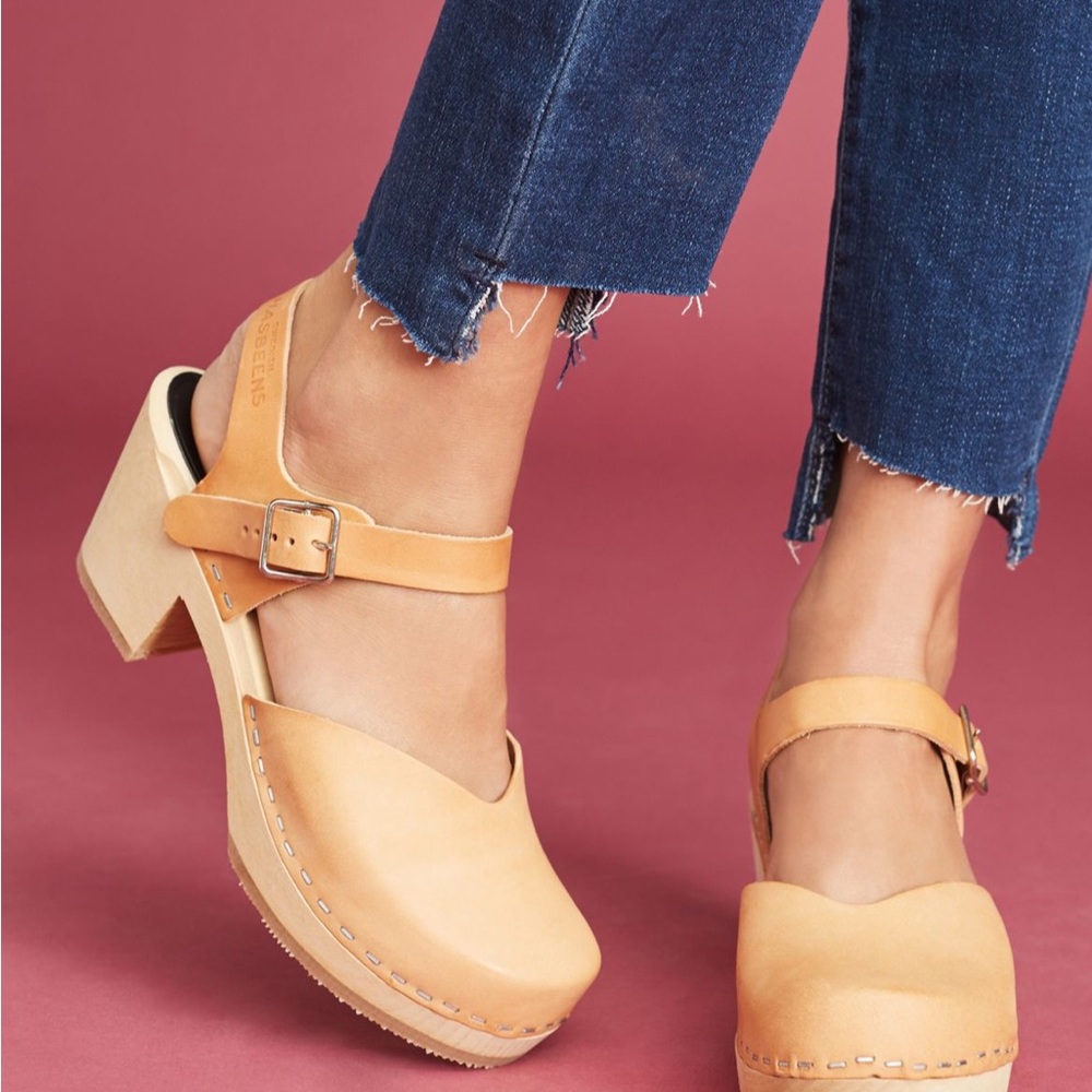 Swedish Hasbeens Tan Leather Mules